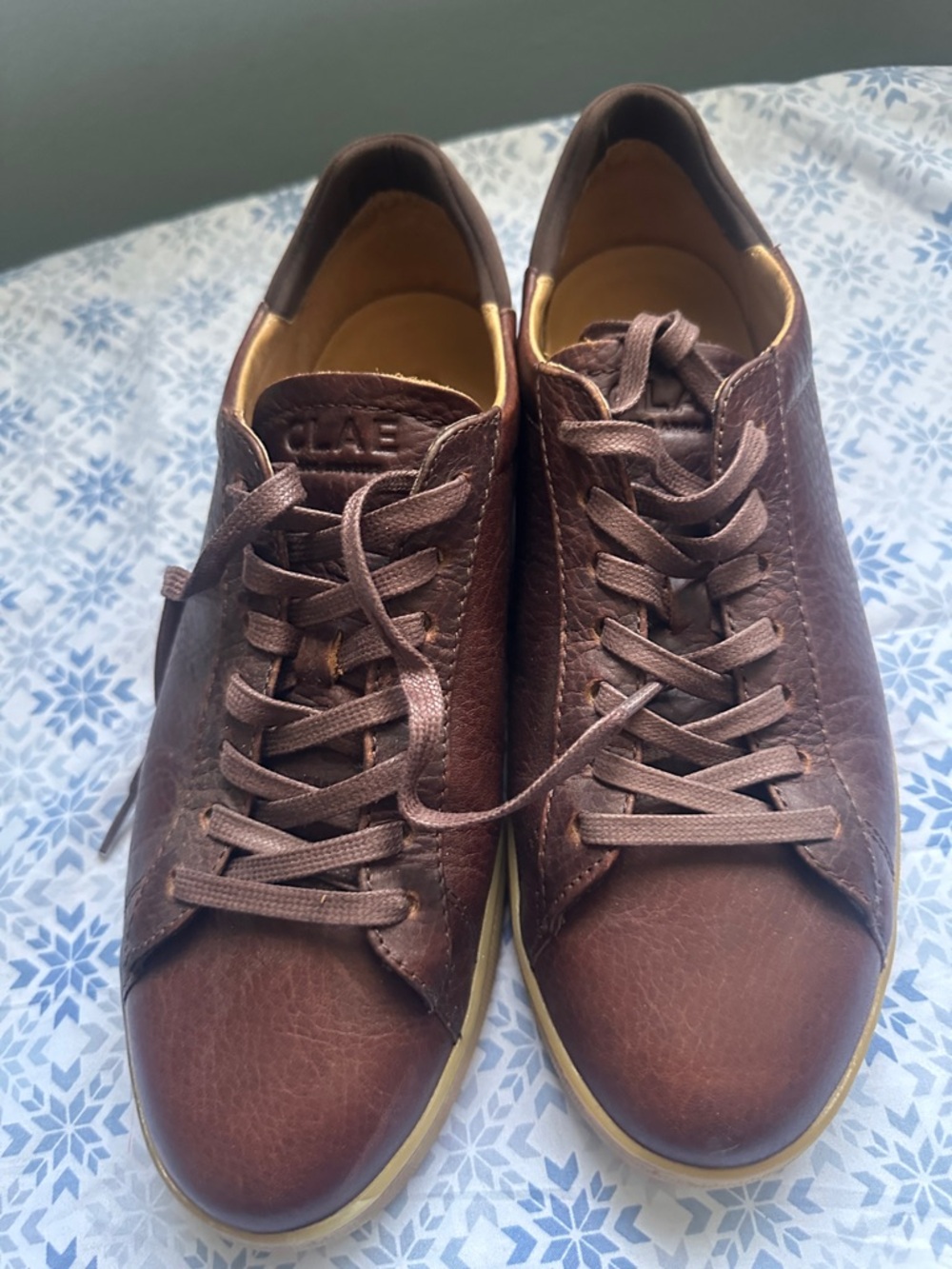 Clae Brown Leather Low-Top Sneakers